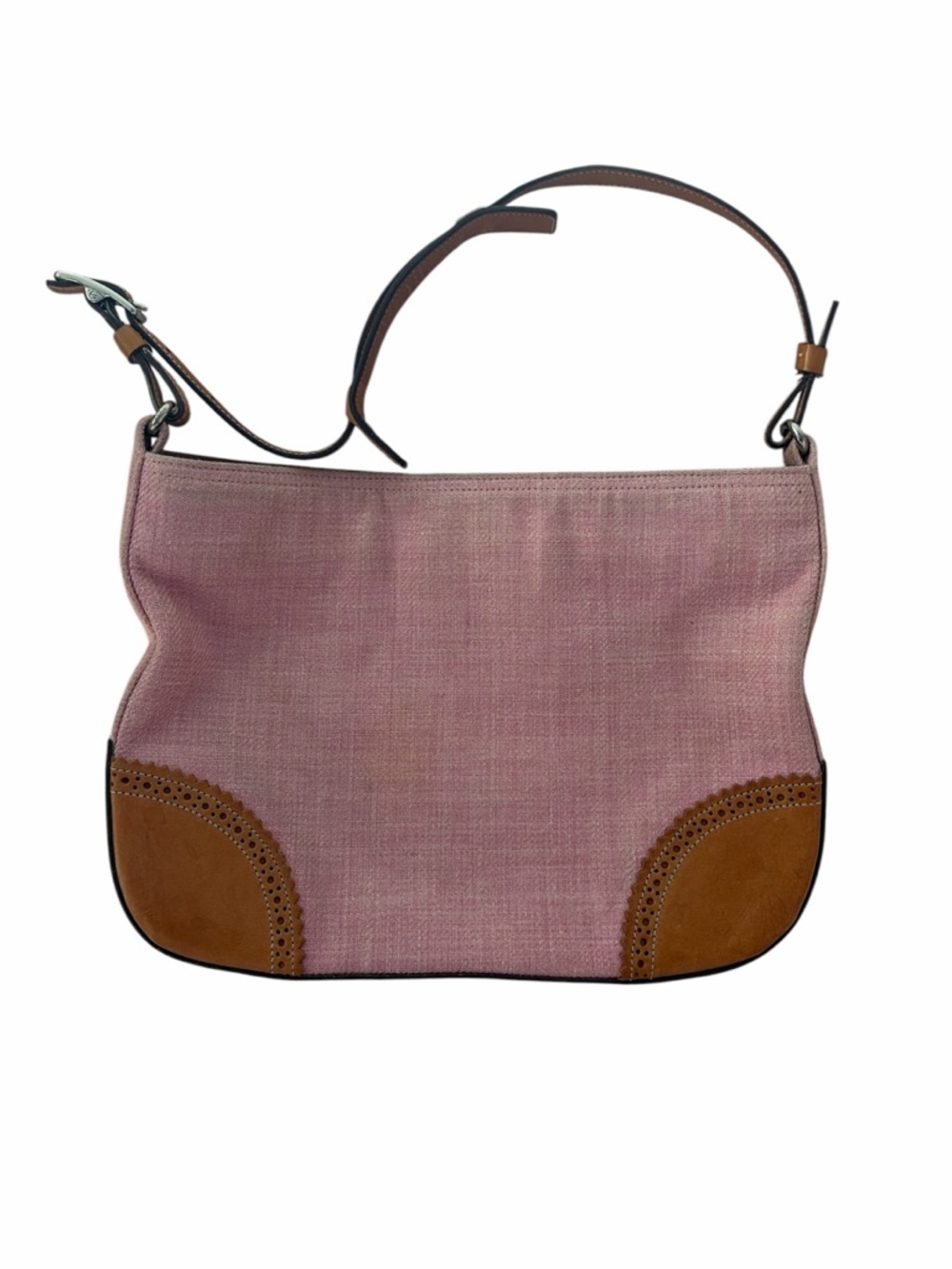 Coach M0K-8146 Hampton Baby Pink Canvas Tan Leather y2k Shoulder Bag